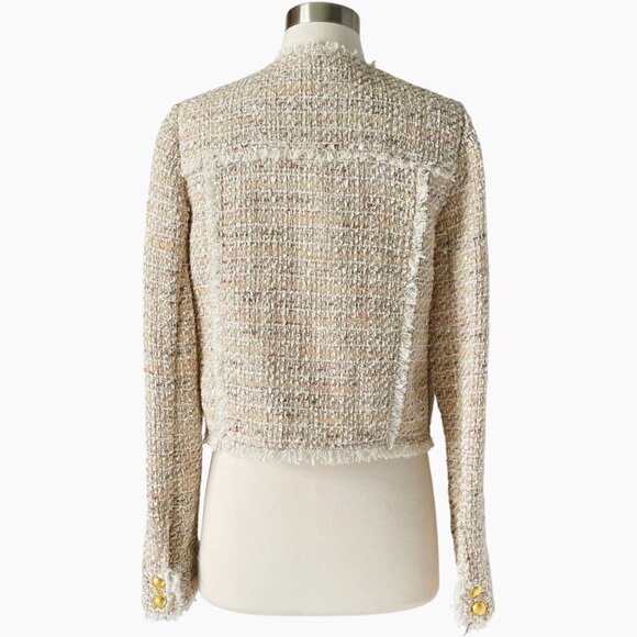 Ramy Brook Diaz Tweed Jacket Beige Fringe Pocket Detail Size 4 - Picture 6 of 10